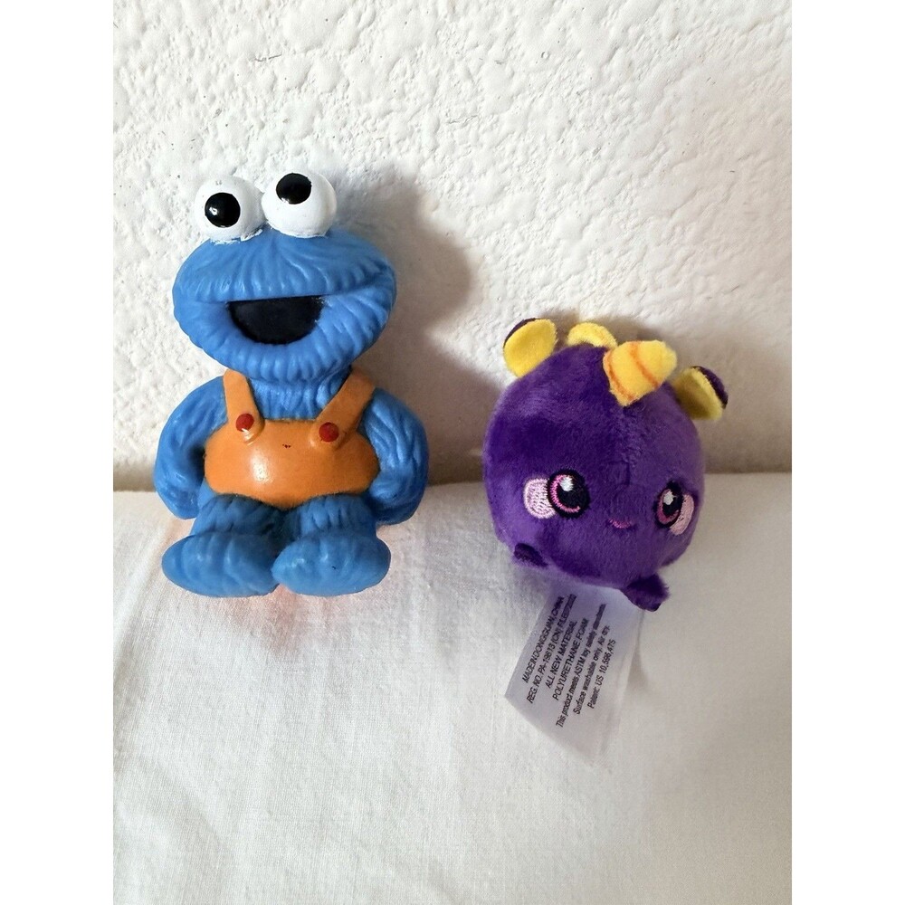 Cookie Monster PVC Figure + Fennie Teenie Plush 2pc Small Toy Lot Sesame Street